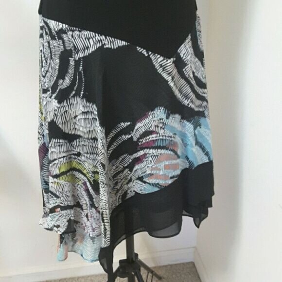 Boho Chic Romantic MSK Dress Small Asymmetrical Hem Artistic Abstract Floral - Picture 4 of 8
